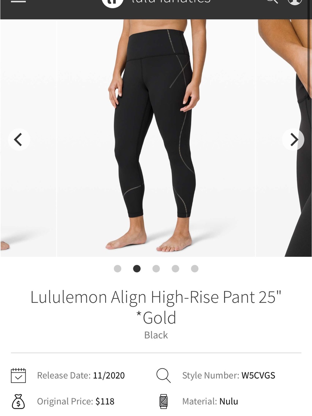 Lululemon Limited Edition Align Leggings Black and Gold sz 10